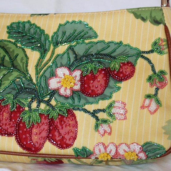 Isabella Fiore Beaded Strawberry Floral Handbag - Picture 2 of 8